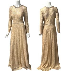 Mac Duggal Gold Long Sleeve Wedding Dress